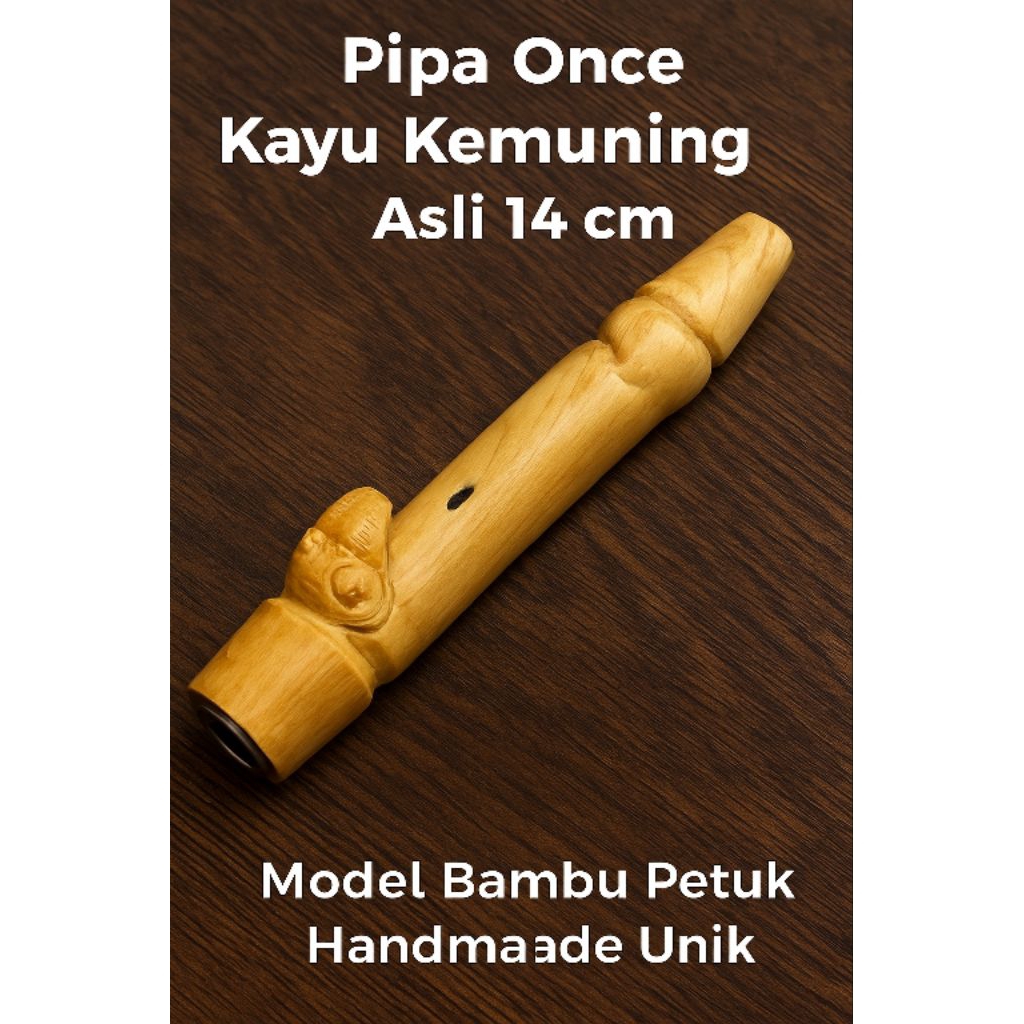 Pipa Once Kayu Kemuning Asli Model Bambu Petuk Panjang 14 cm – Handmade Unik Dan Elegan
