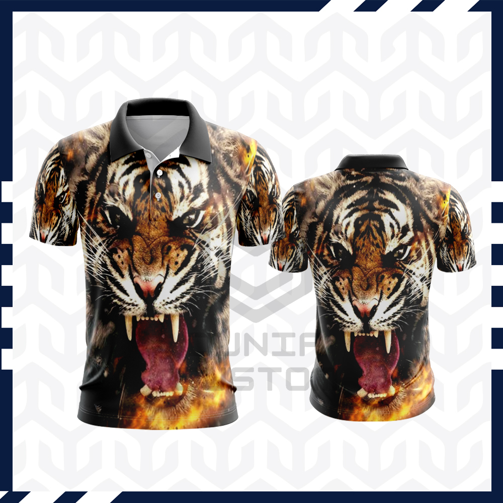 Baju gambar harimau / Kaos Polo Harimau Putih Pria Fullprint / Jersey Kerah Harimau