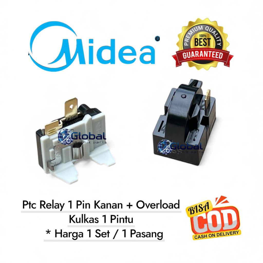 [1 Set ] Ptc Relay 1 Pin Kanan + Overload Kulkas 1 Pintu / Relay kulkas MIDEA 1 Pintu