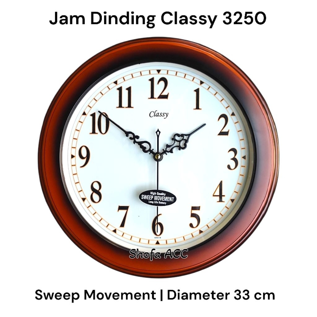 Classy Jam Dinding Motif Klasik Sweep Movement 3250 Jumbo Besar Diameter 33 cm