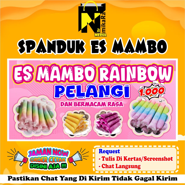 Spanduk Banner Es Mambo Terbaru yang lagi Viral ukuran 1.6x0.6 M/ Banner Es mambo Pelangi / Bisa COD