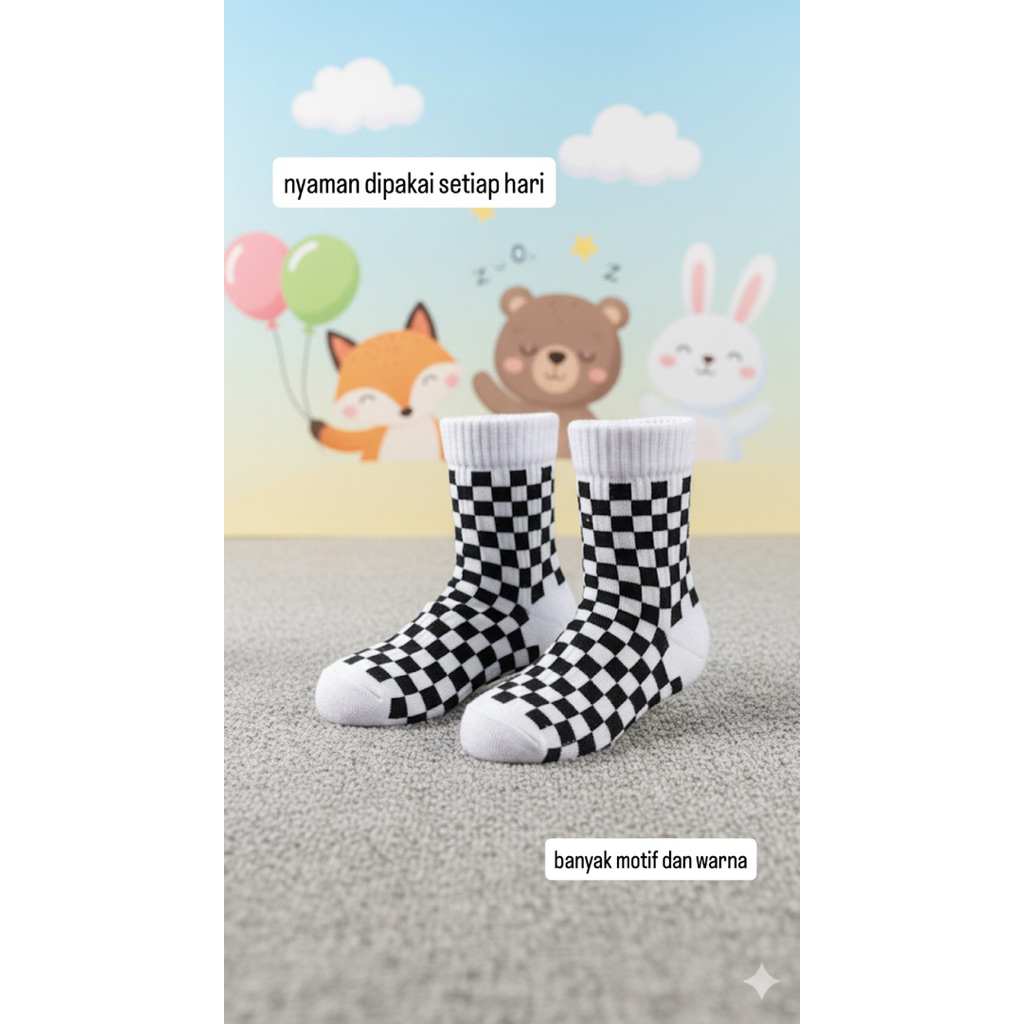 Kaos kaki anak motif catur kotak kotak/kaos kaki oldschol kodachi