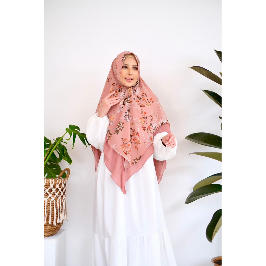 Aluna Khimar Syari Jumbo 2 Layer Babydoll Premium Adem Hijab Instant Syar’i Motif Bunga