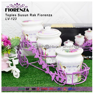 Toples Kue Makanan Permen Keramik Rak Set Motif Bunga Fiorenza LV-123