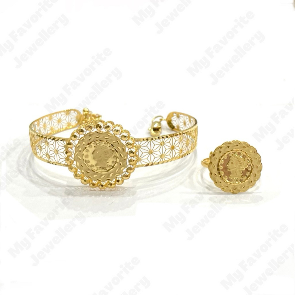 Gelang Krawang dan Cincin Koin Terbaru Emas Asli Kadar 700