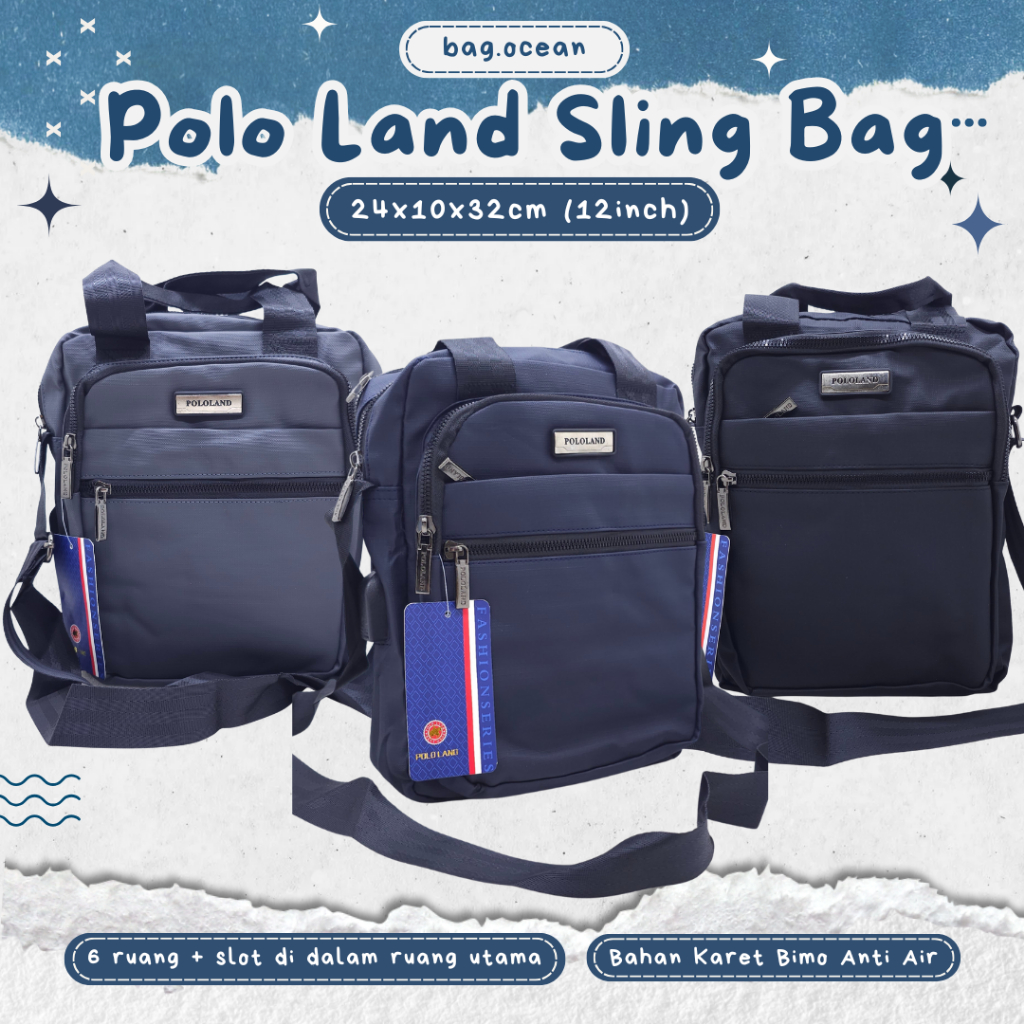 Tas Selempang Polo LAND Premium MURAH BANYAK RUANG / Tas TALI SATU KOTAK POLO KARET PREMIUM MURAH AN