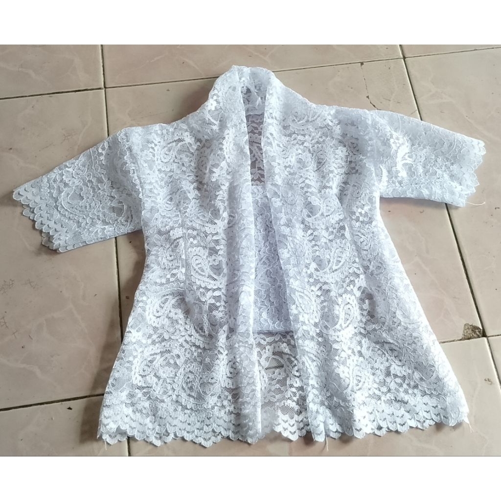 kebaya atasan brukat putih anak cewe lengan pendek ukuran anak paud, tk, sd
