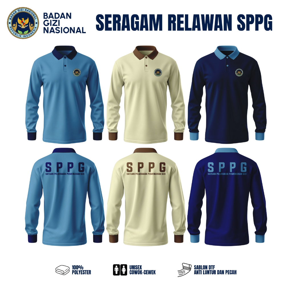 QAOZ SUPPLY - Kaos Polo Seragam Relawan SPPG MBG Lengan Panjang Bahan PE