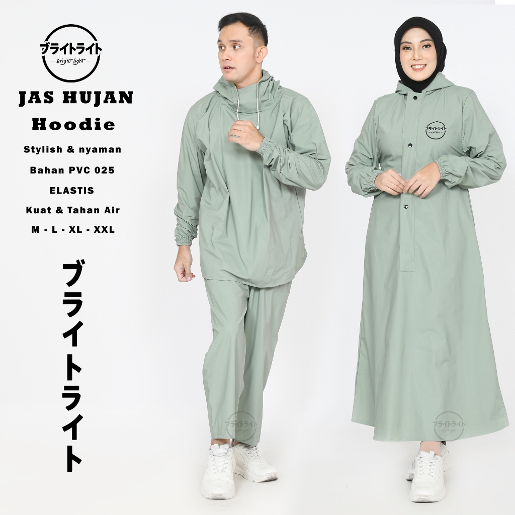 Mantel Hujan Gamis Syar'i BRIGHT LIGHT Original - Setelan Baju Celana - Bahan Pvc 0.25 Karet Elastis