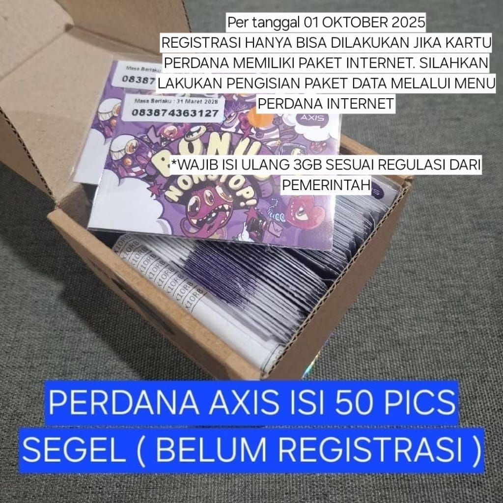 Perdana Axis 0K isi 50Pcs Segel Exp maret 2028 (Belum Registrasi