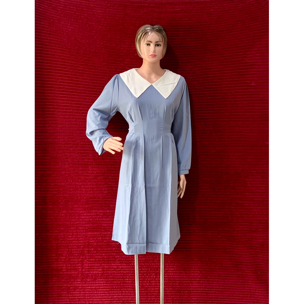 KOREAAN DRESS WANITA SAILOR PUTIH MEWAH CASUAL FASHION