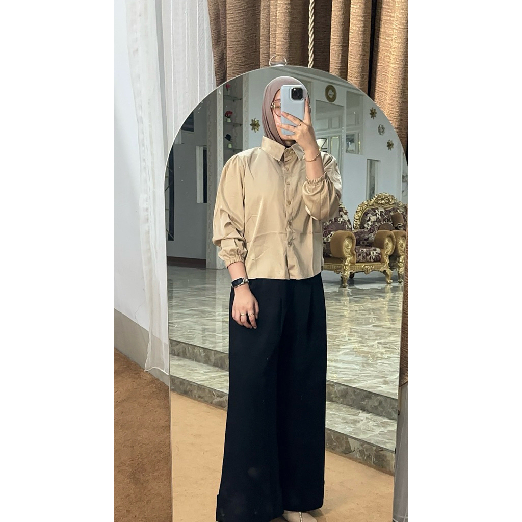 baju wanita lengan panjang//baju wanita bahan silk//warna cream