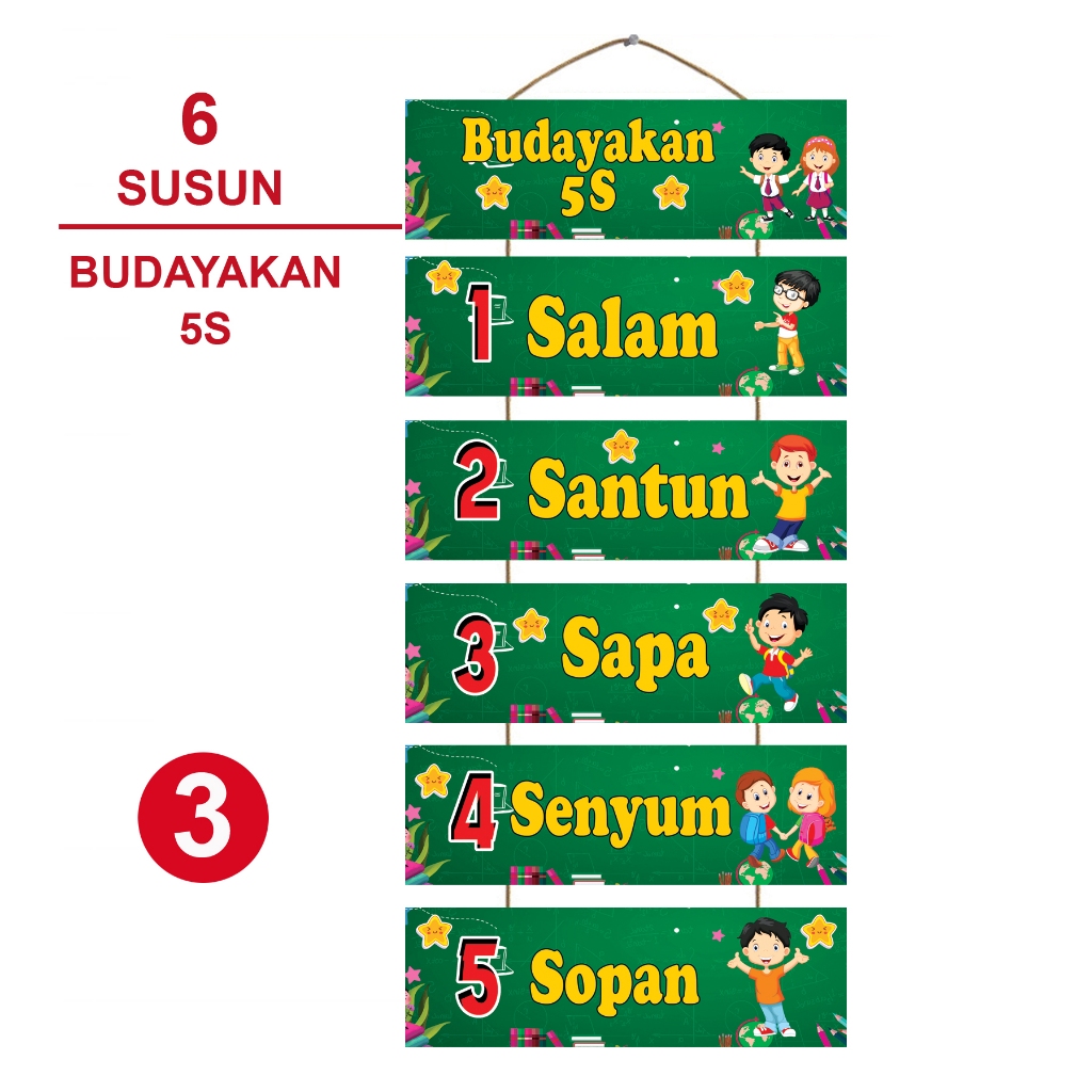 Dekorasi Kelas Tema Budayakan 5s - Pajangan Ruang Kelas - Poster Kayu Ruang Kelas- Hiasan Dinding Ke