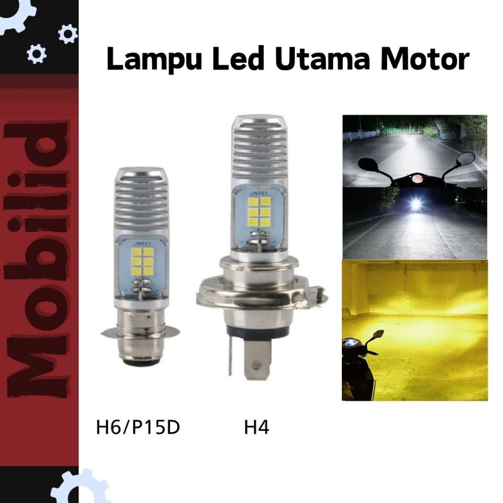 Lampu Led Motor Super Terang  H4 H6 Bohlam Lampu Depan Sepeda Kuning Putih Hi - Low Untuk Bebek Mati