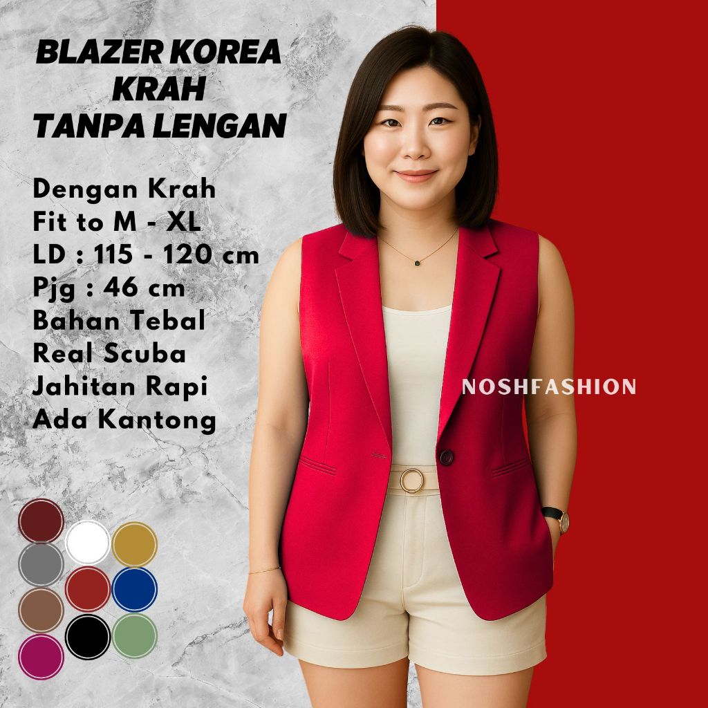 Blazer Vest Tanpa Lengan Casual Wanita / Vest Blazer Scuba Oversize Tanpa Lengan Korea Style Cindy N
