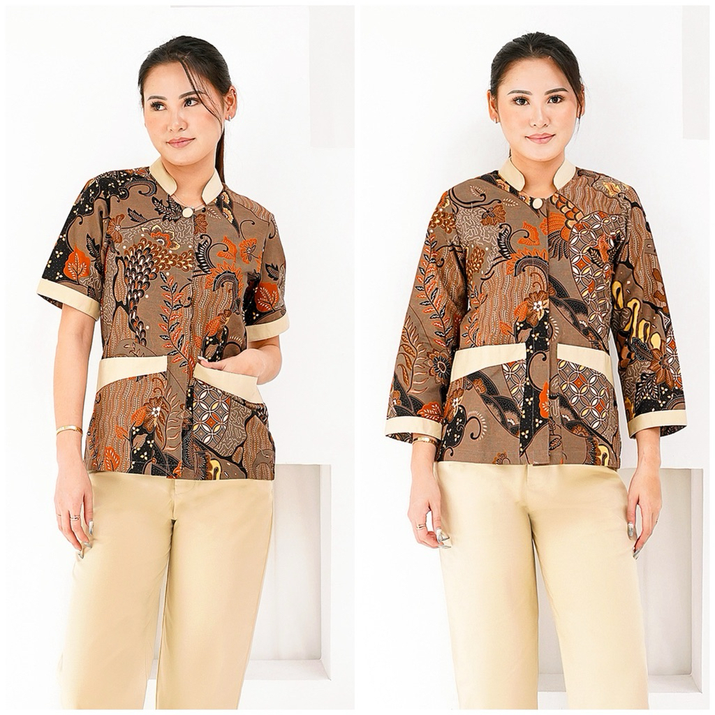 FIONA Caramel Latte batik Seragam Suster Nanny Uniform/ Baju batik/ seragam batik/ spa hotel uniform
