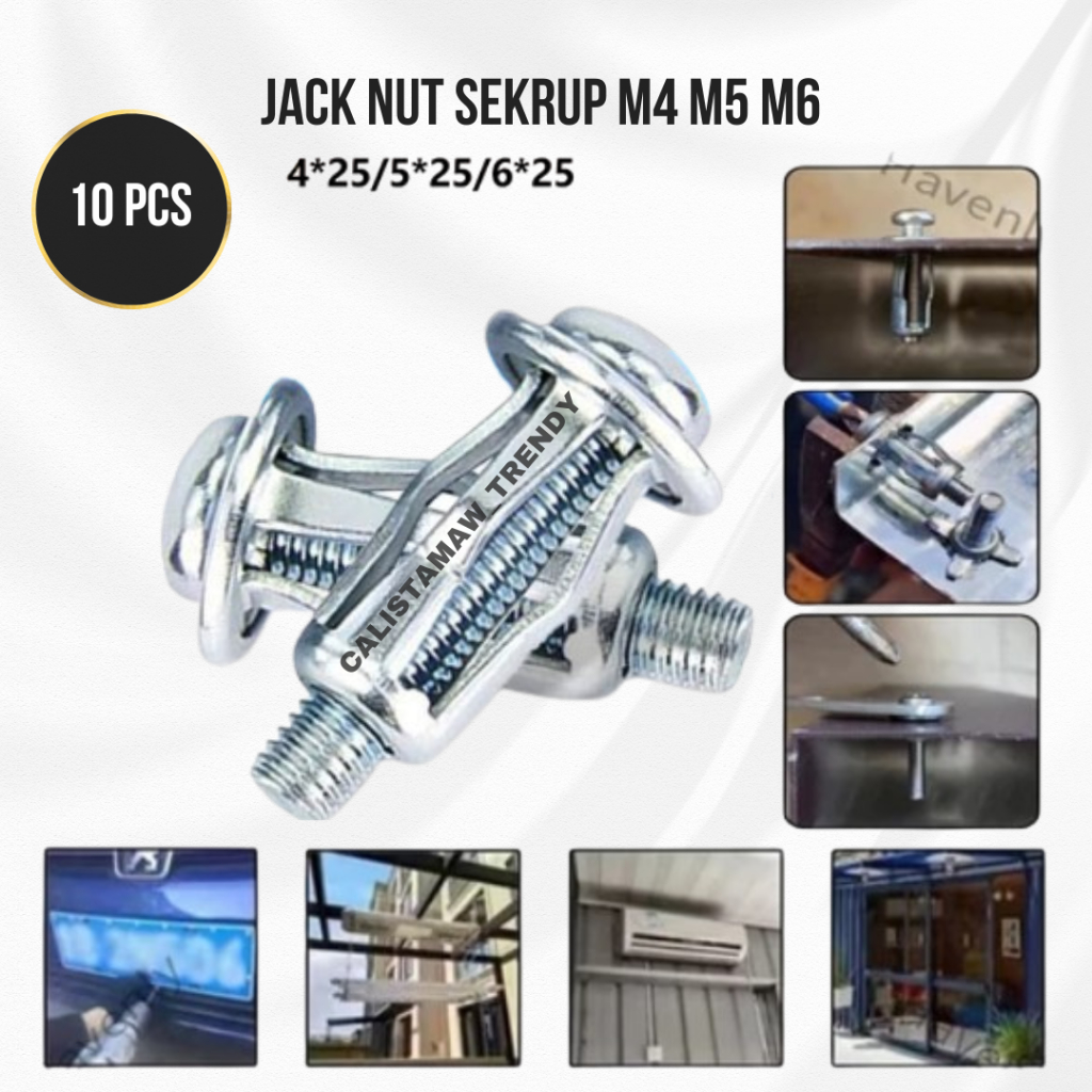 10PCS Baut Jack Nut Rivet Plat Metal Mur Baut Drat Sekrup Fisher M4 M5 M6