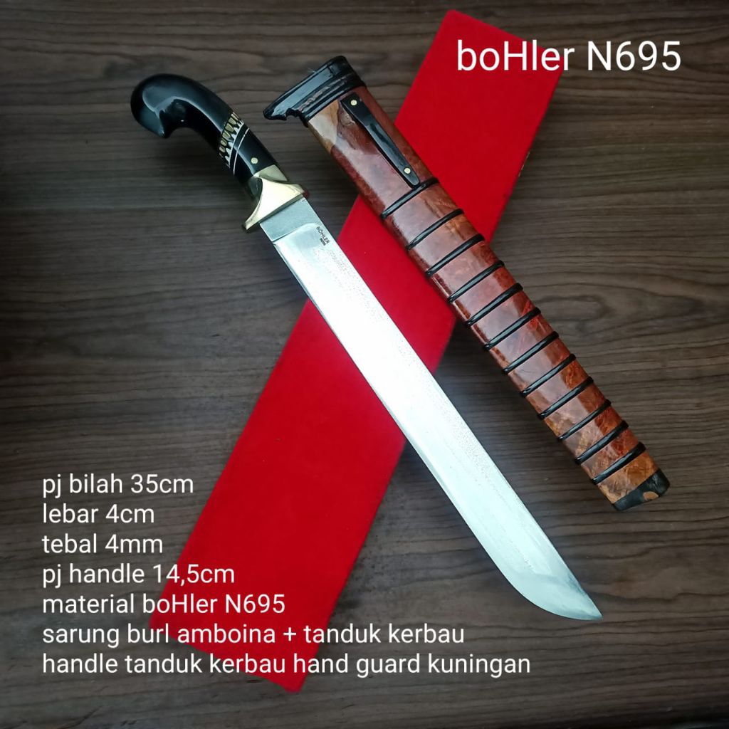 [ORIGINAL]PISAU  BOHLER N695 PB35CM BURL AMBOINA HANDLE TANDUK PREMIUM