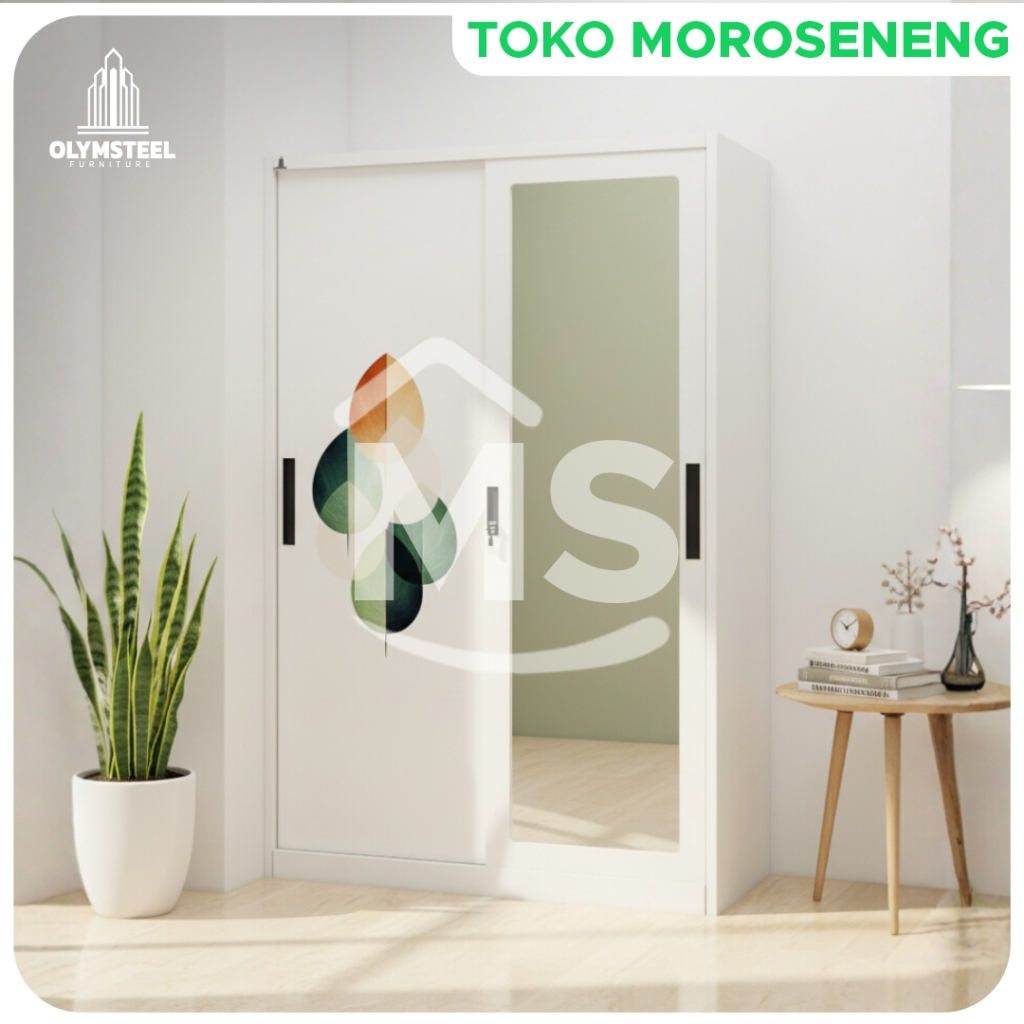 Olympic Olymsteel OSWS LEAF 02 120 Lemari Sliding Pakaian Besi 2 Pintu dengan Desain Modern Minimali
