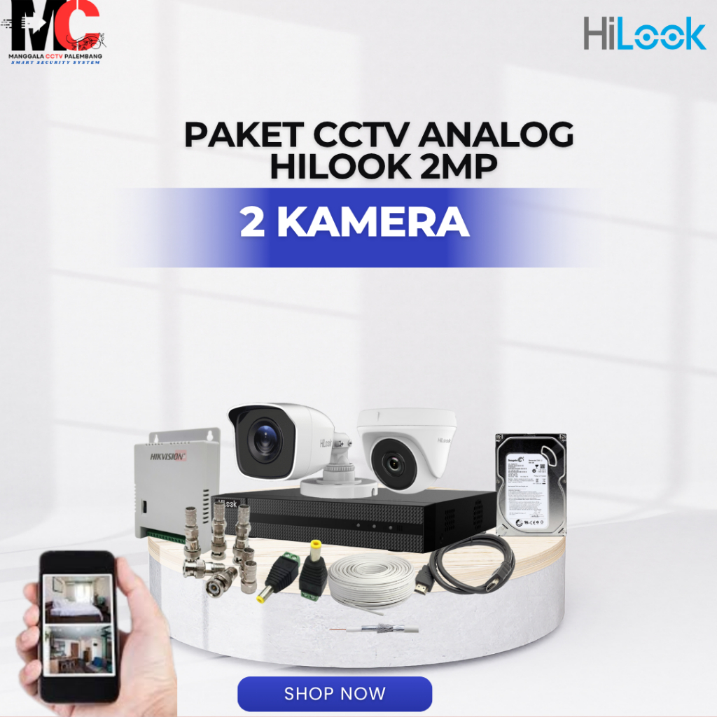 PAKET CCTV 2 KAMERA HILOOK 2MP DVR 4 CHANNEL CCTV PROMO LENGKAP SIAP PASANG