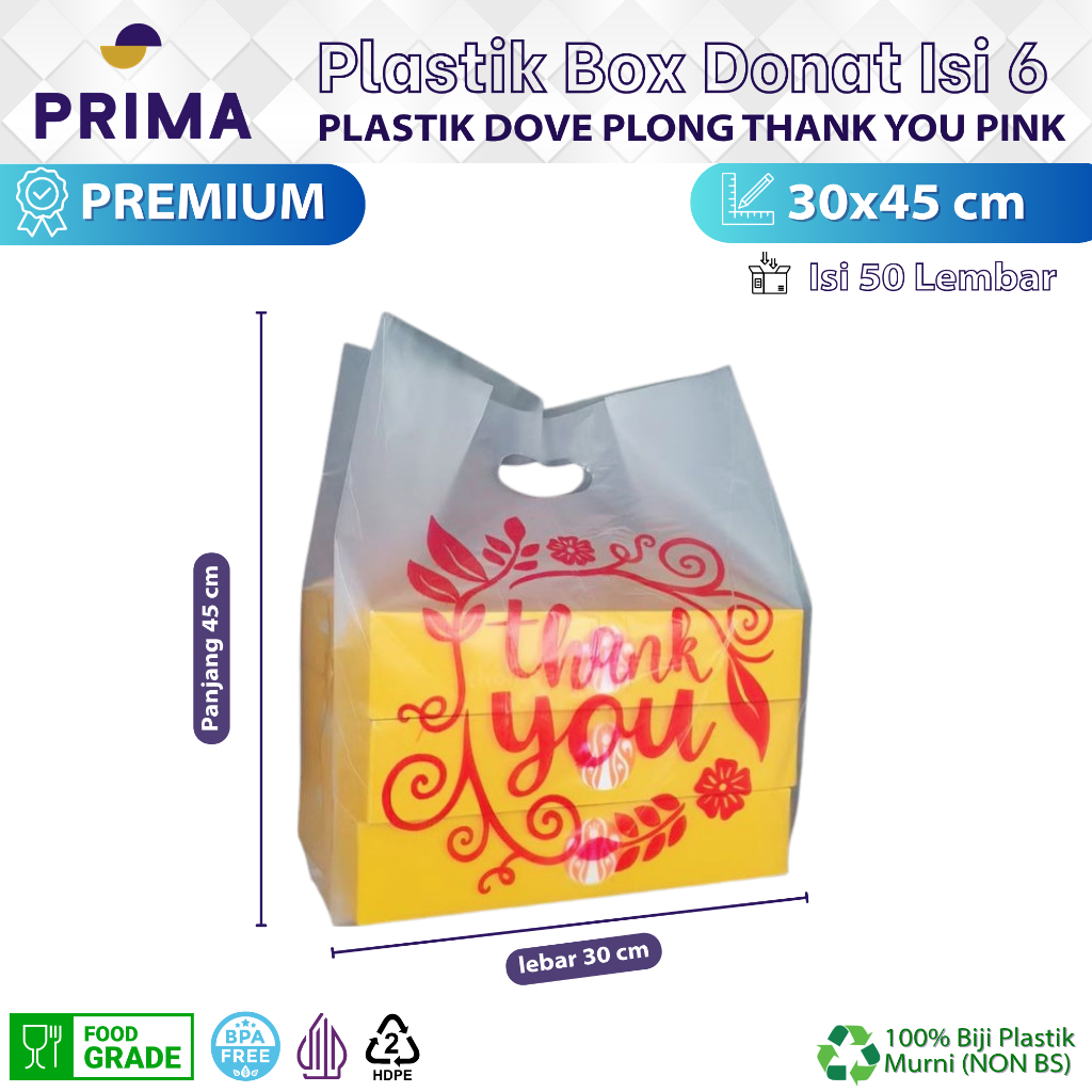 Ecer Kantong Plastik Dove 30x45 cm Plong Motif Thank You untuk Bingkisan Box Donat JCO isi 6