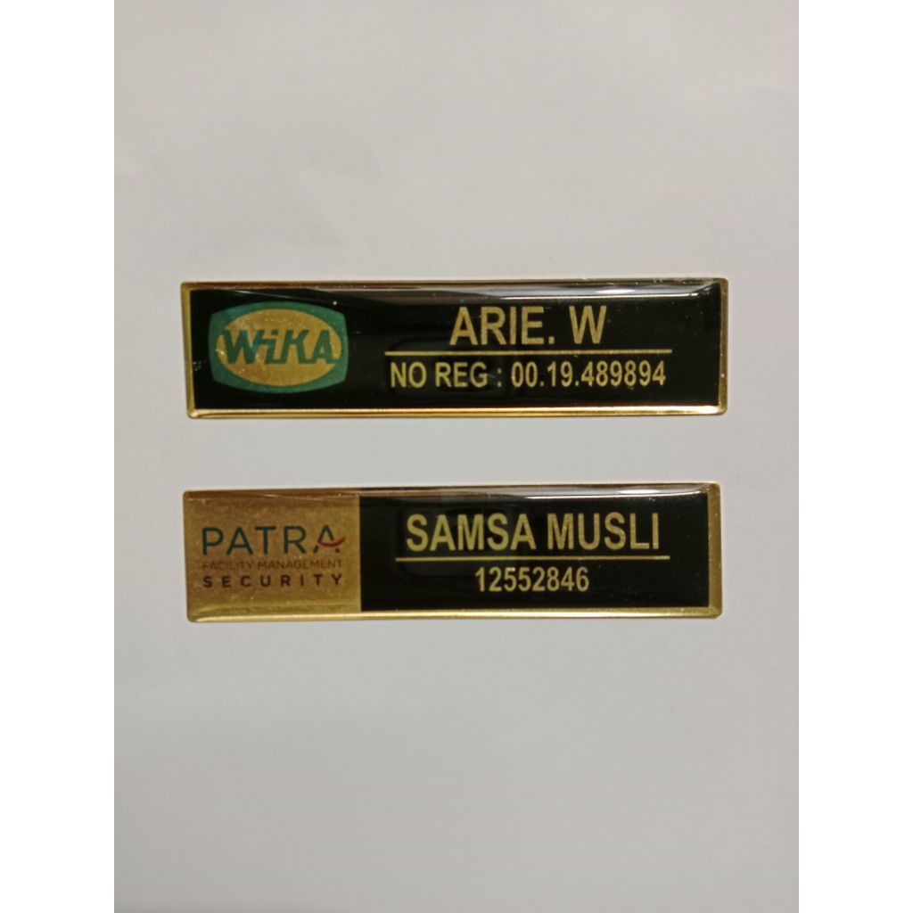 nama tag model kuningan ada logo bumn/ pns / dll