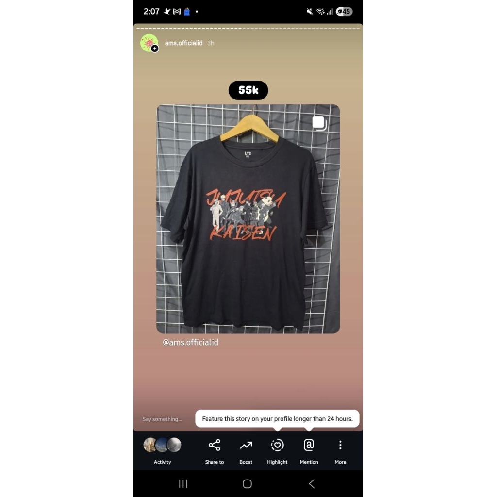 kaos ut jujutsu kaisen hitam dan billi