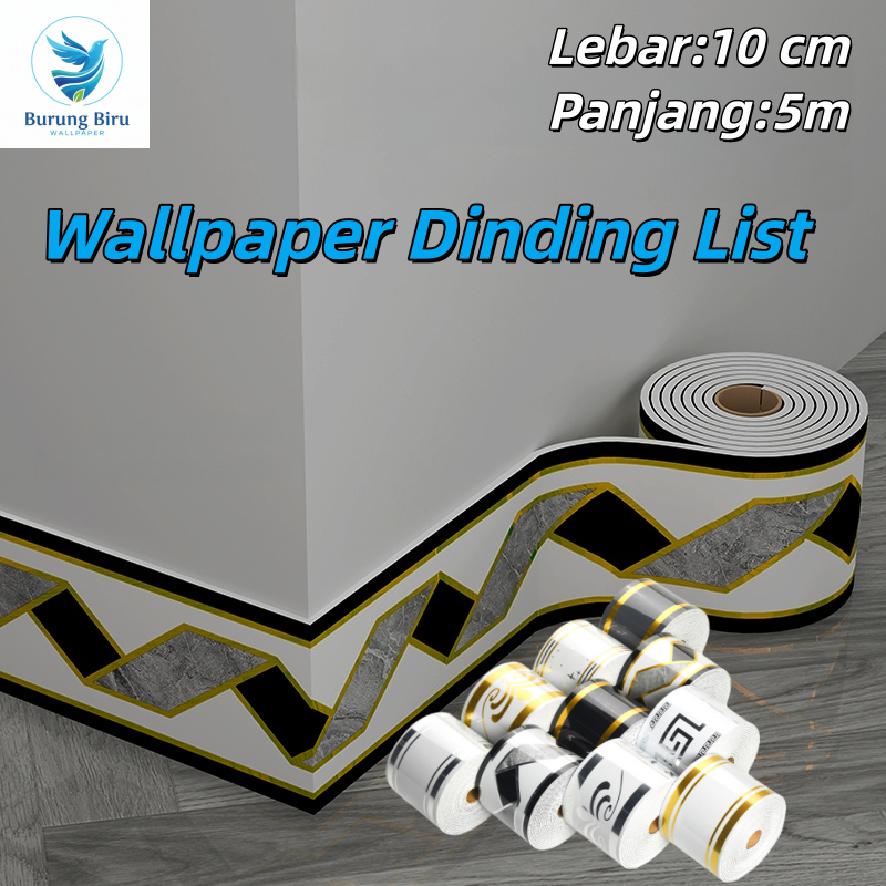 Sticker List Border Glossy PVC Premium List Wallpaper Dinding Plint 5M*10cm PVC Stiker Foam Skirting