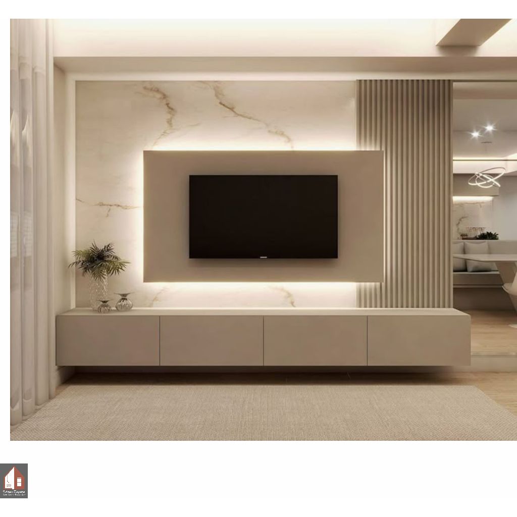 BACKDROP TV MINIMALIS MODERN DAN ELEGAN/HPL/PVC/PLYWOOD/BLOCKBOARD