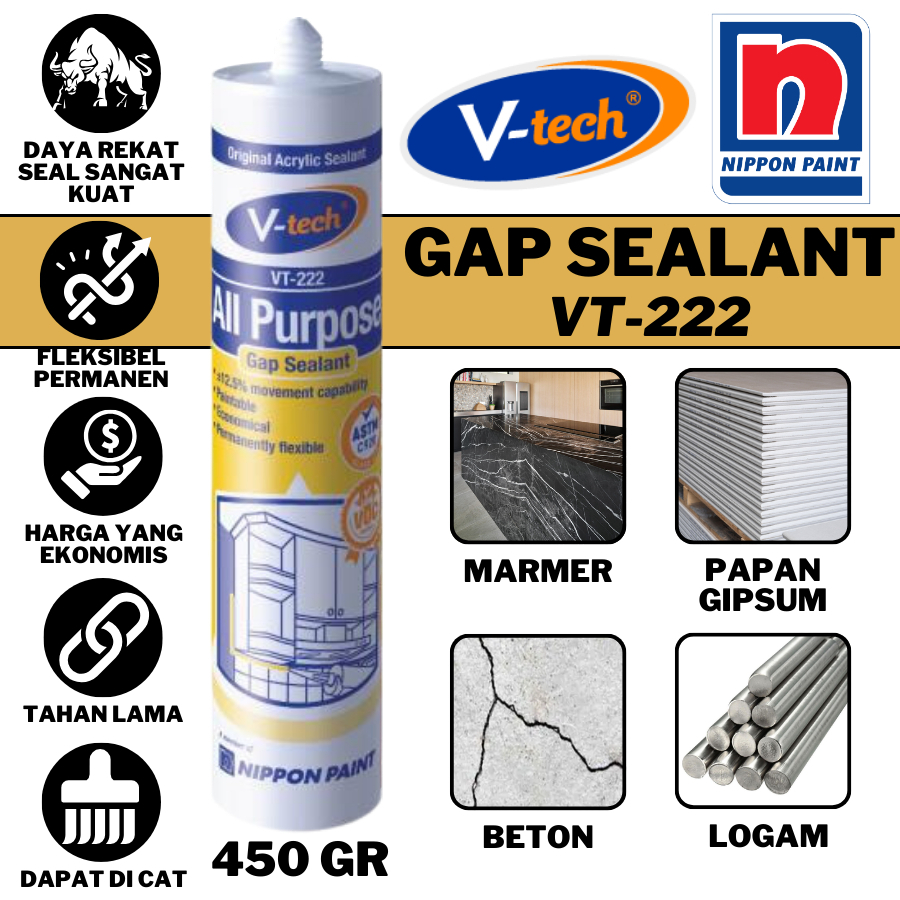 SEALANAT SELLEYS V-TECH  VT 222 -ACRYLIC SEALANT 450GRAM- Lem Kaca sealent Silicone
