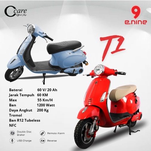 Enine Indonesia E-NINE MOTOR LISTRIK T1 + Lithium - Hitam