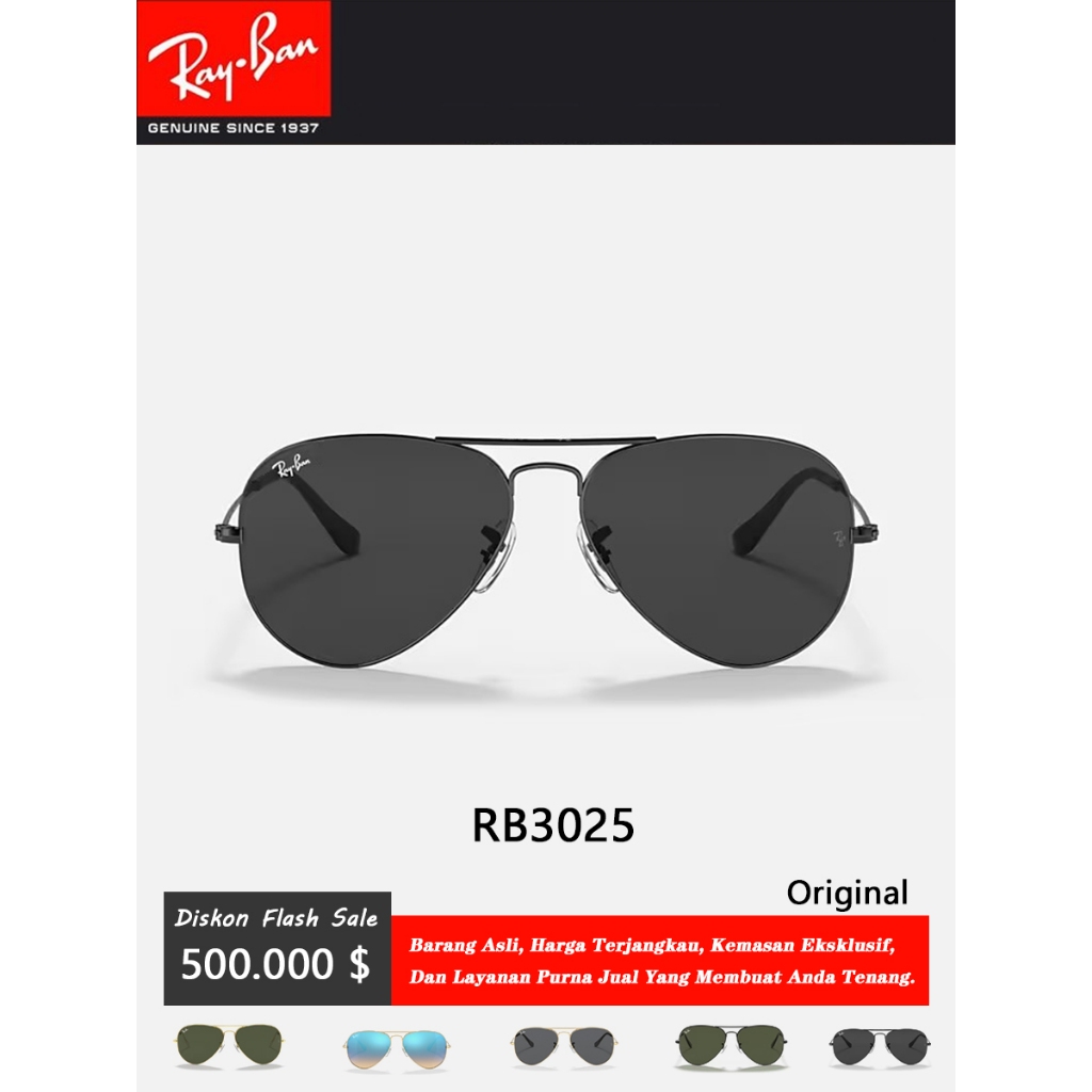 Kacamata Hitam Ray-Ban Aviator Original RB3025 pria wanita Sunglasses 62mm Asli 100% black green