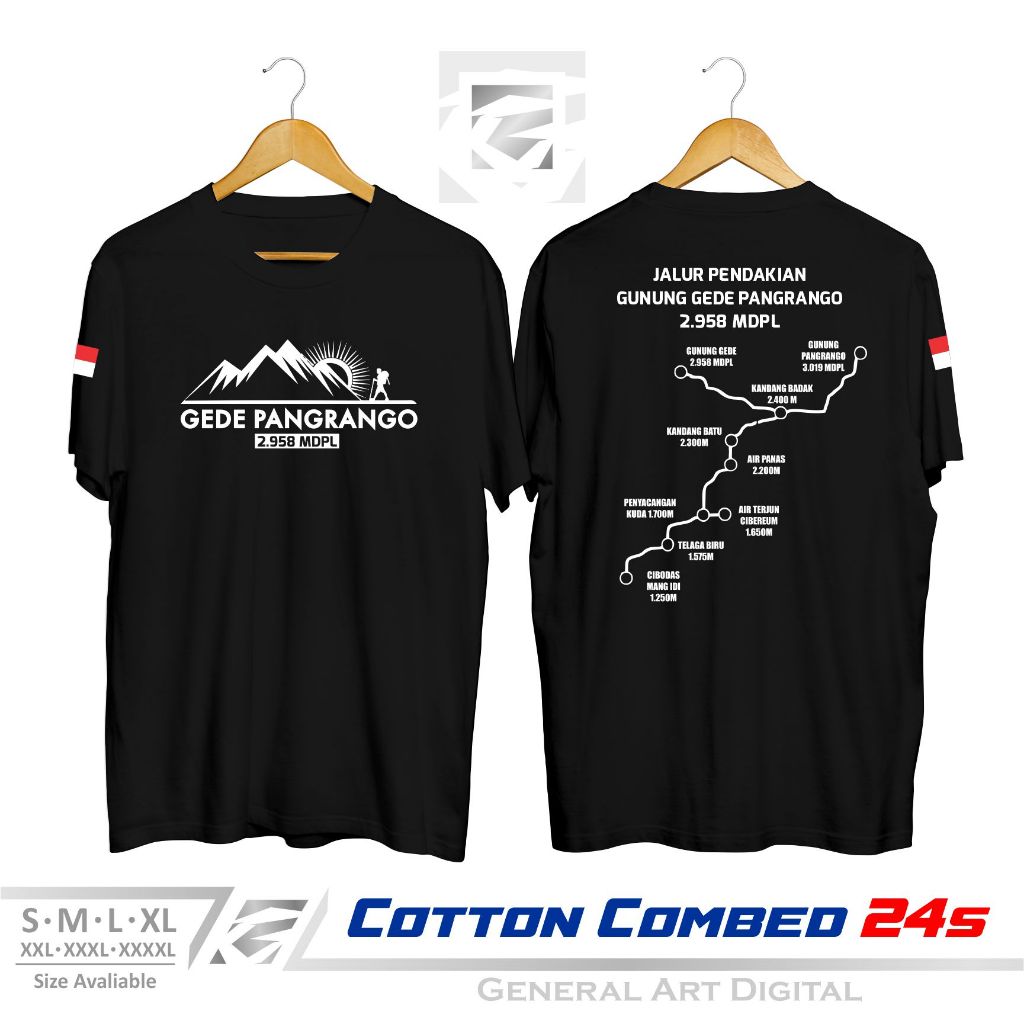 Baju Kaos Peta Gunung Gede Pangrango T-shirt distro pria wanita kaos jalur pendakian gunung Gede Pan