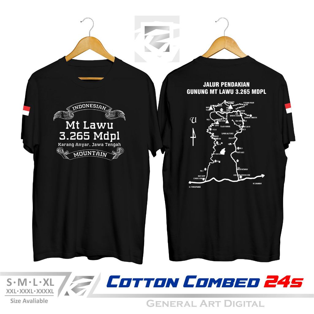 Baju Kaos Peta Gunung Lawu T-shirt distro pria wanita kaos jalur pendakian gunung Lawu