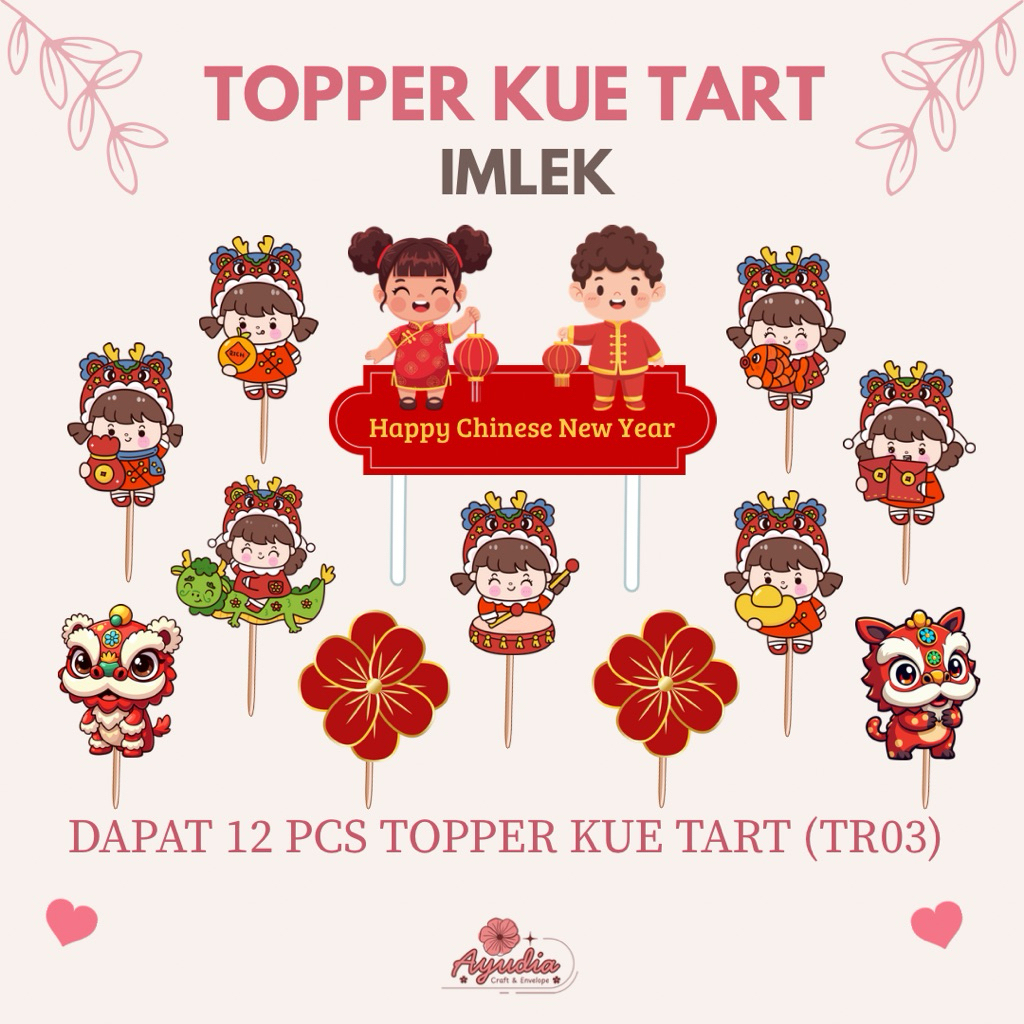 TR03 - Topper Imlek Happy Chinese / Topper Kue Ulang Tahun / Topper Cake Tart Happy Birthday / Dekor