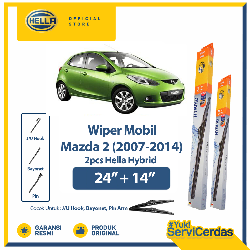 Wiper Mobil Mazda 2 (2007-2014) 24” + 14” (2pcs) - HELLA Hybrid