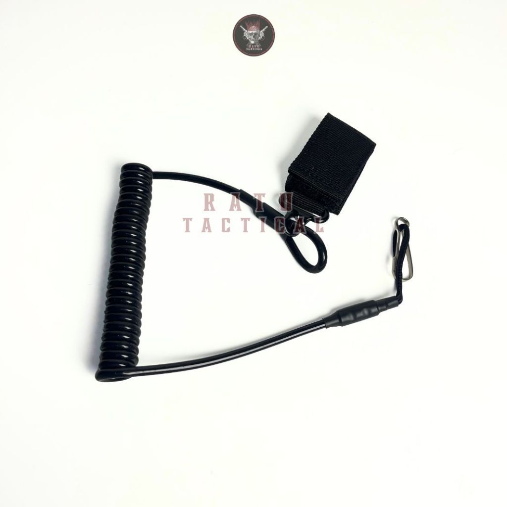 Tactical Pistol Safety Lanyard - Tali Sling Spring Pengaman Handgun Hitam