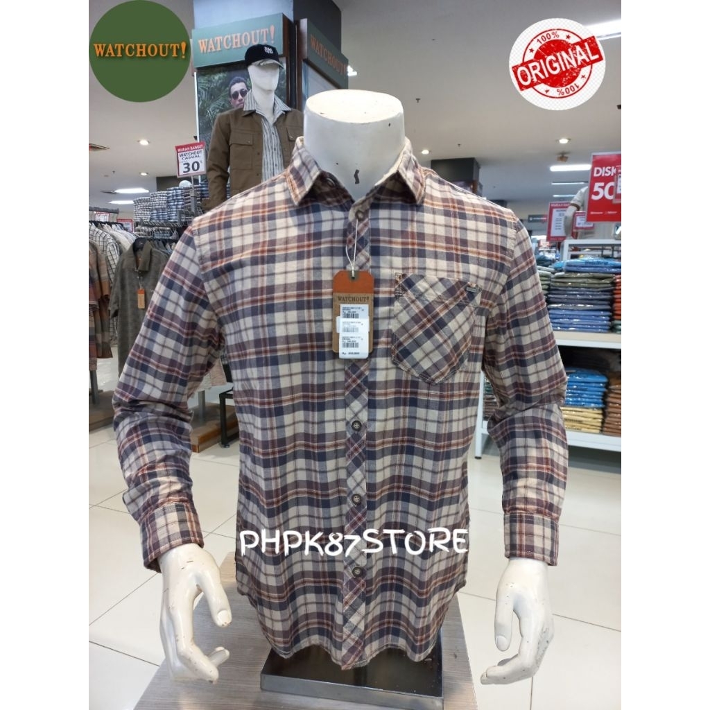 Watchout kemeja panjang pria kotak-kotak original premium