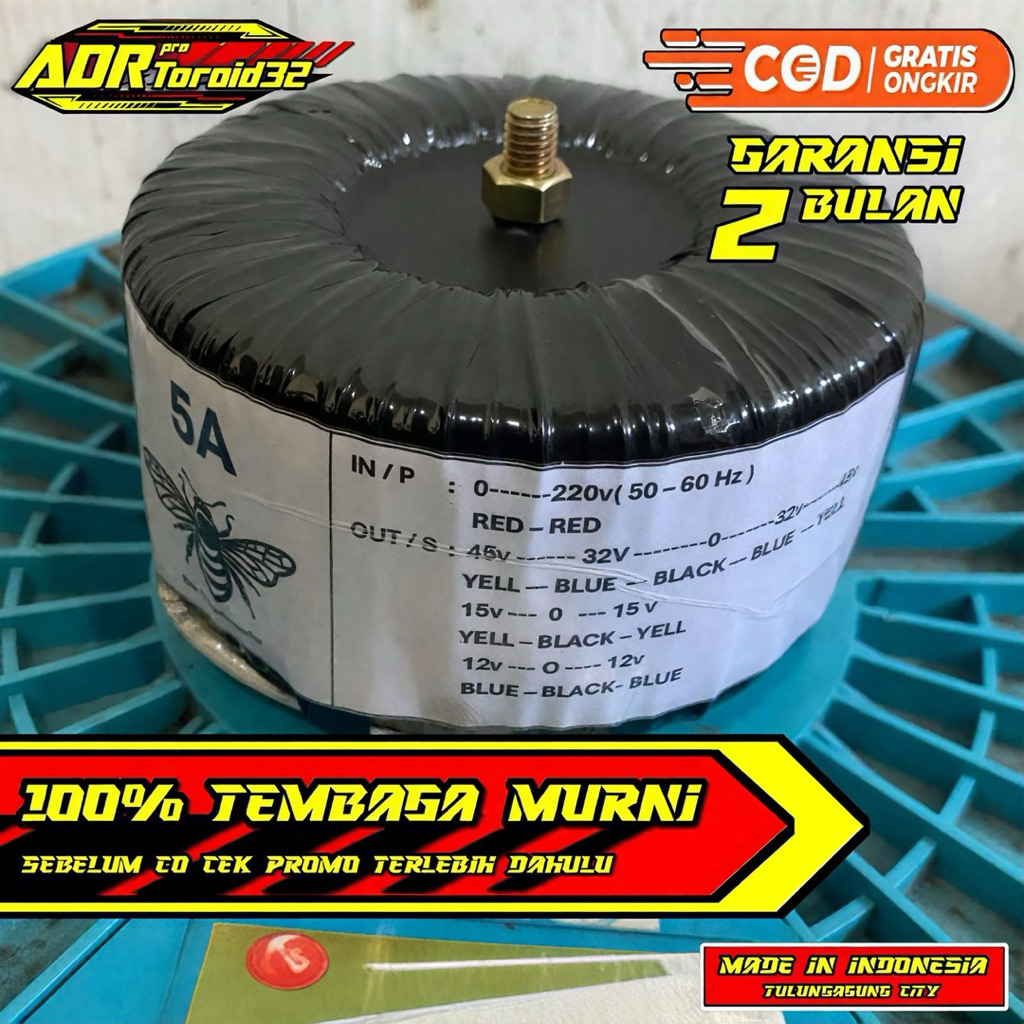 Trafo Donat 5A ct45 Bee full tembaga murni import
