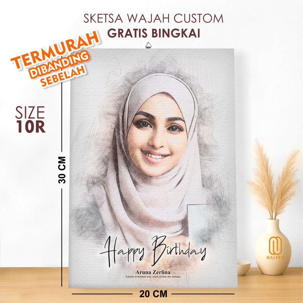 Kado Sketsa Wajah Bingkai foto aesthetic 1 HARI JADI /cetak foto /kado wisuda, kado hari guru, Ulang