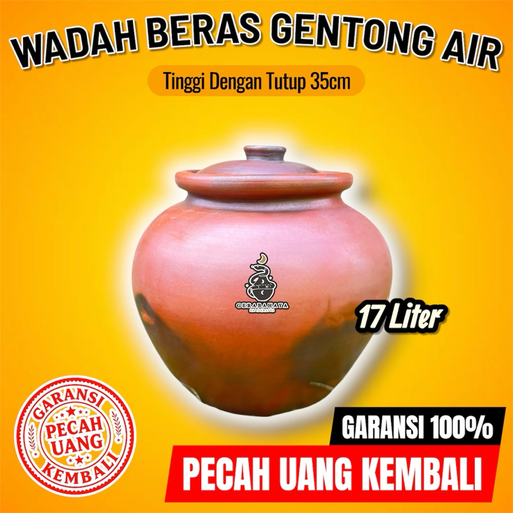 Gentong 17 Liter Air Wadah Beras Gerabah Tanah Liat