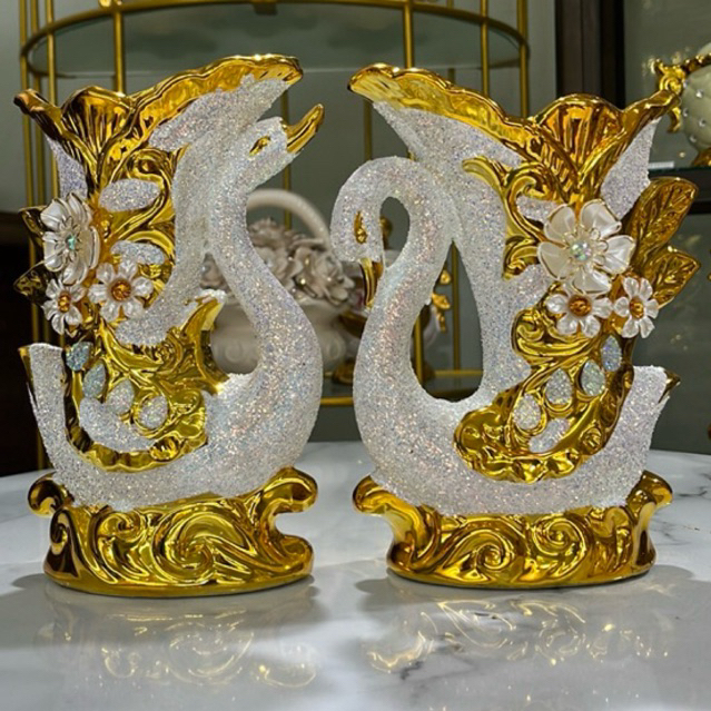 pajangan keramik vas angsa GL sepasang