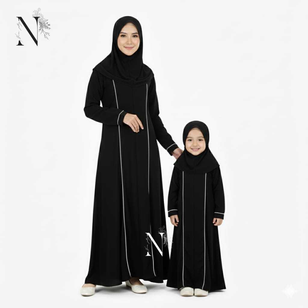 Gamis  Couple Ibu Anak Naveen Dress Motif Misban Bahan Sabrina Premium Anti Uv Lembut Tebal Anti Ger