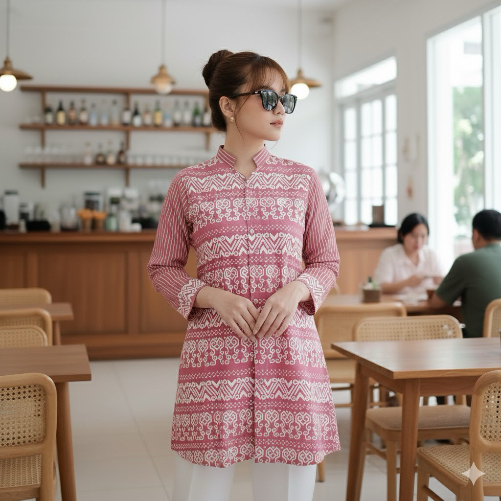 Shanaya Baju Batik Wanita Tunik Andini Batik Cap Kombinasi Adem