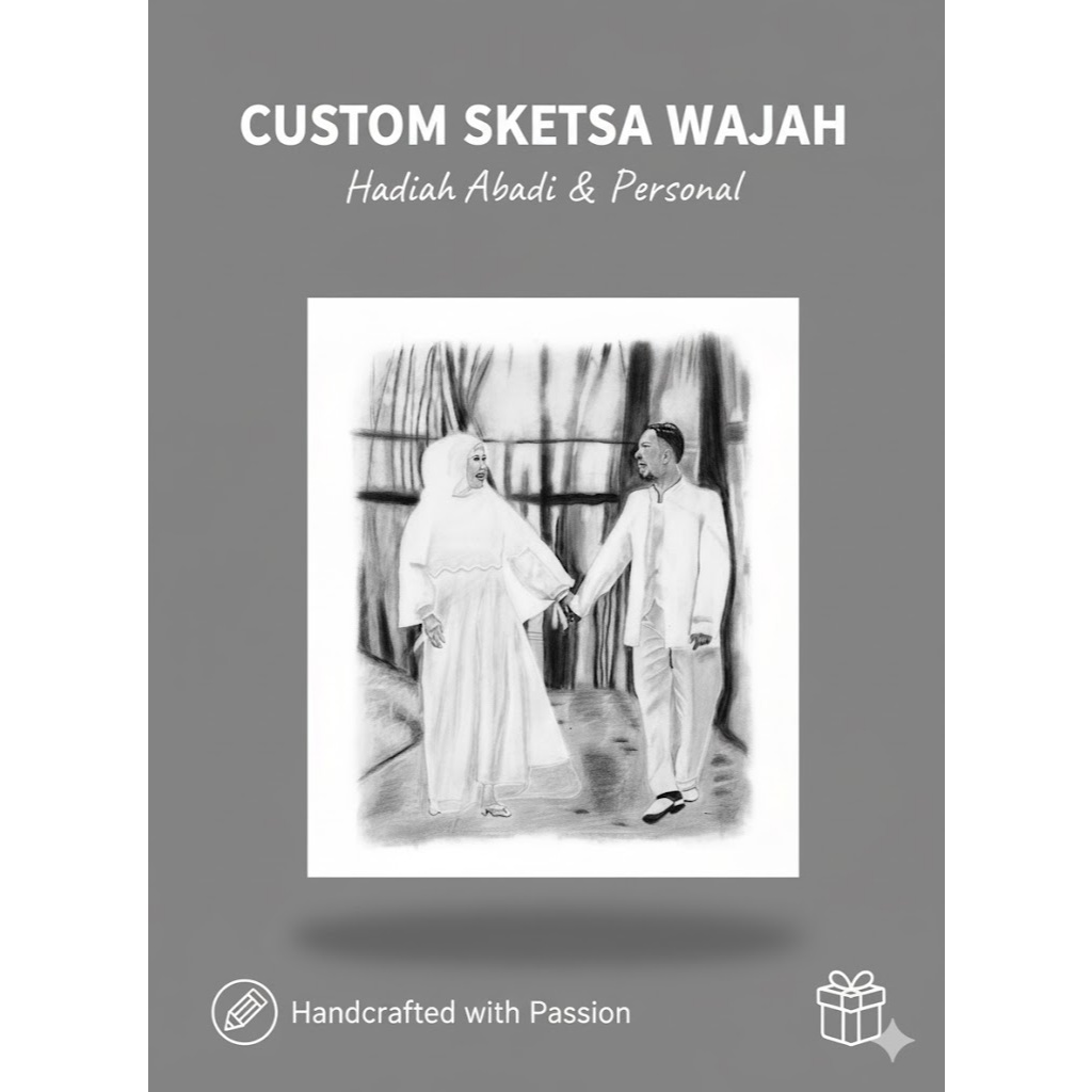 Sketsa Wajah Custom dari Foto | Lukisan Tangan Realistis Handmade + Free Bingkai