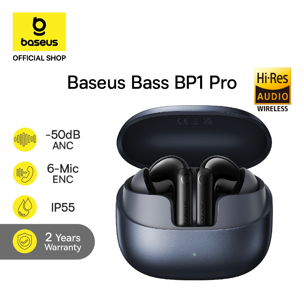 Baseus BP1 Pro TWS Adaptive ANC Hi-Res LDAC -50dB 6 Mic ENC with IP55 & 55H Earbud Earphone Bluetooth 6.0