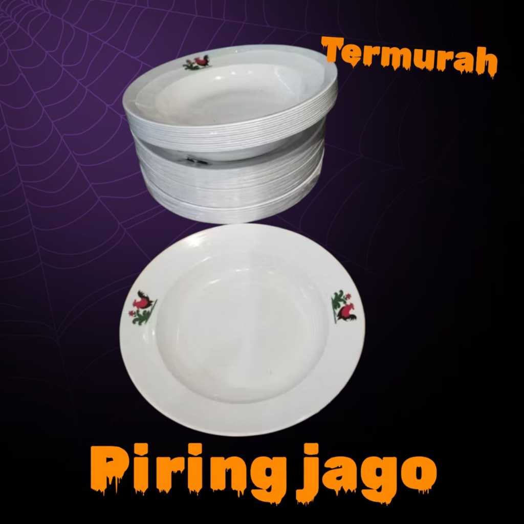Piring Jago Tebal 9 Inch Putih Ayam Jago