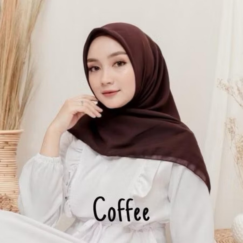 Hijab Bella Square Coffe || Hijab Segiempat Bella Square Pollycotton Warna coklat tua