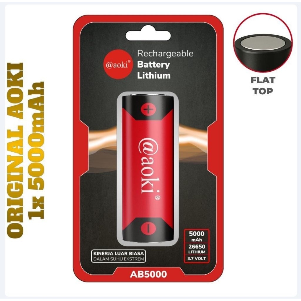 Baterai Lithium Aoki 26650 5000mAh Original Aoki