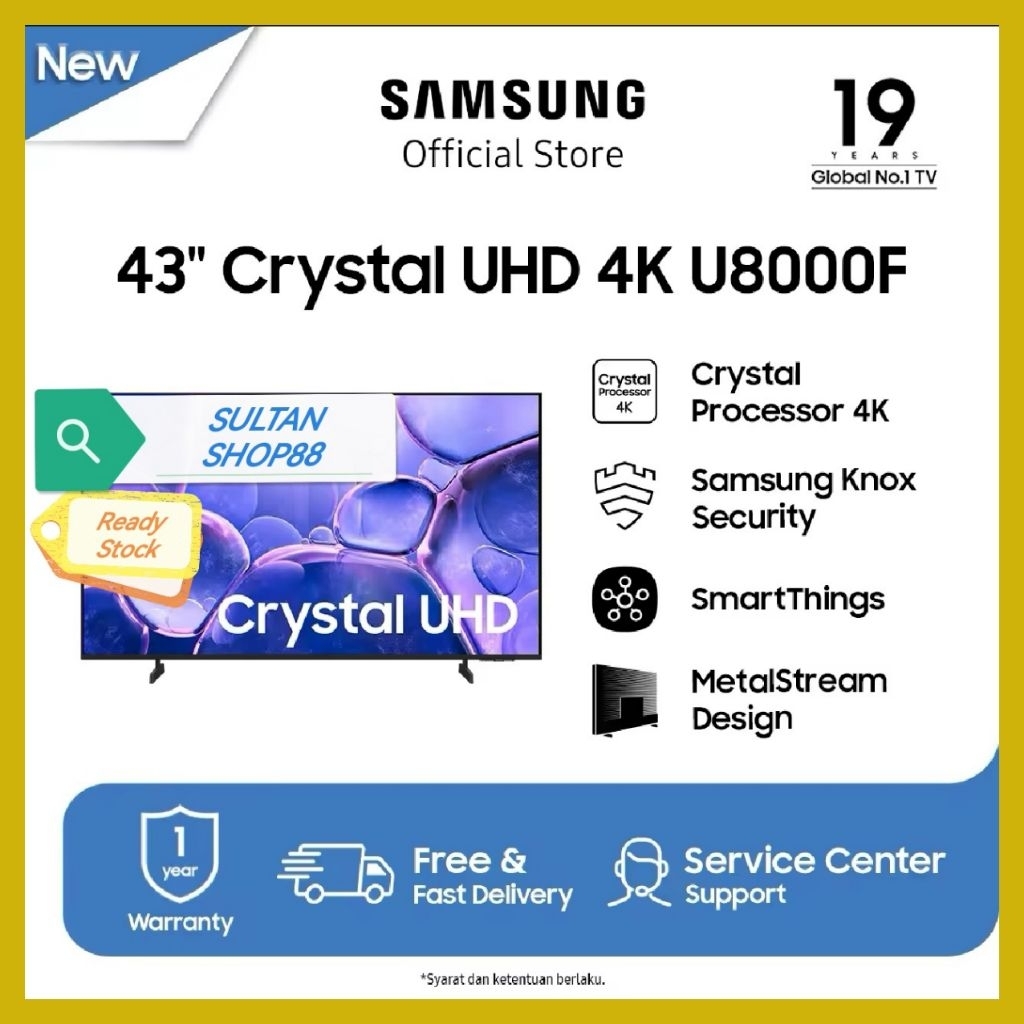 SAMSUNG CRYSTAL UHD 4K SMART TV 43U8000F 43 INCH BEZELLES DESIGN NEW SERIES I SAMSUNG SMART TV UA43U